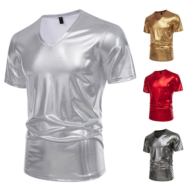 Herrar Glänsande V-hals T-shirt i högkvalitativt stretchmaterial Eva Jonsson-Eva Jonsson