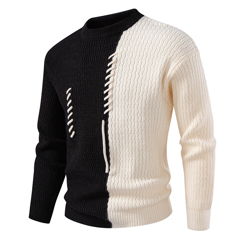 Herrar Grovstickad tröja med asymmetrisk mönster och dekorativ detalj Mirla-Eva Jonsson