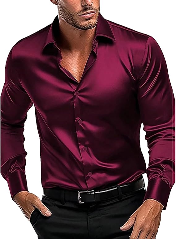 Herrar Hochglanz satin skjorta med modern passform och eleganta detaljer Mirla-Eva Jonsson