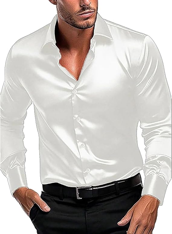 Herrar Hochglanz satin skjorta med modern passform och eleganta detaljer Mirla-Eva Jonsson