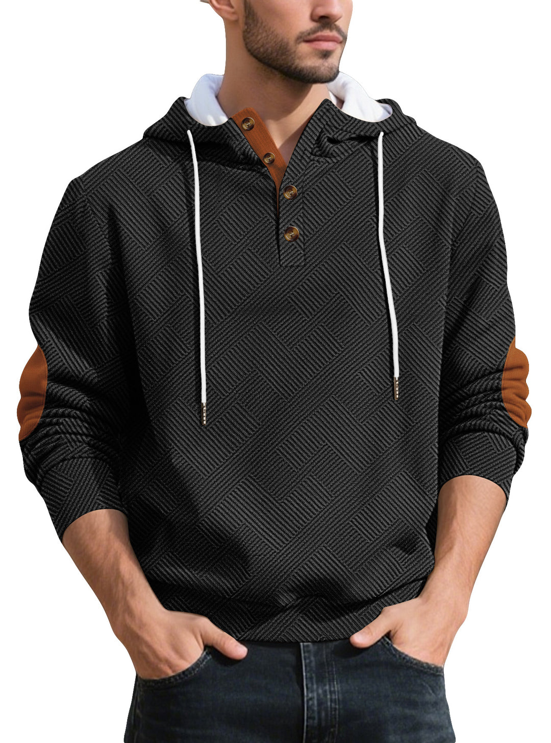 Herrar Hoodie med knapplist och strukturerad design Mirla-Eva Jonsson