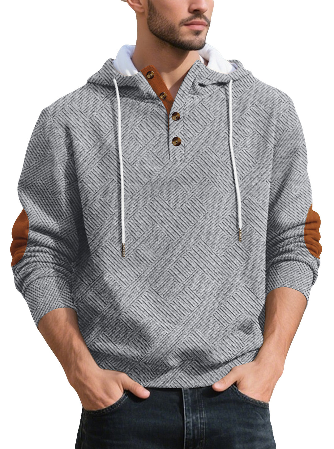 Herrar Hoodie med knapplist och strukturerad design Mirla-Eva Jonsson