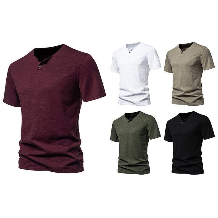 Herrar Kortärmad Henley-tröja med elegant knapdesign Mirla-Eva Jonsson