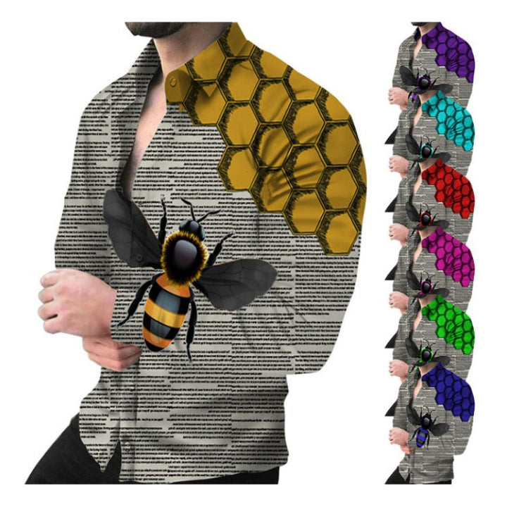 Herrar Kreativt långärmad skjorta med konstnärligt bienmönster och strukturerad design Eva Jonsson-Eva Jonsson