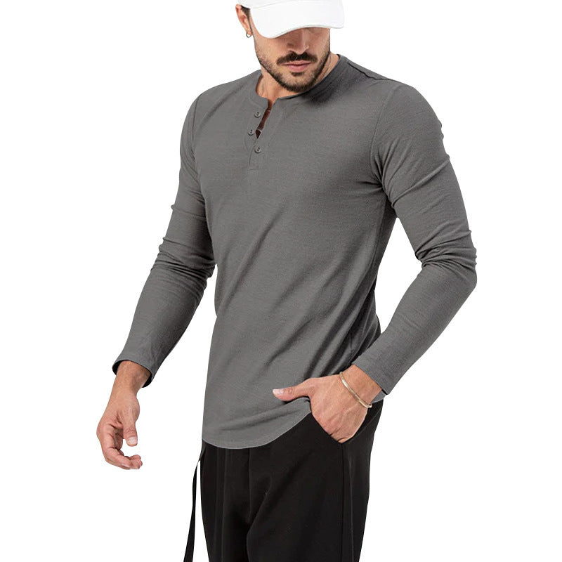 Herrar Långärmad Henley-Shirt med Modernt Knappstängning Eva Jonsson-Eva Jonsson
