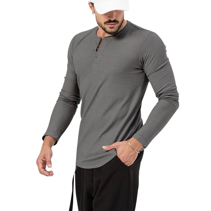 Herrar Långärmad Henley-Shirt med Modernt Knappstängning Eva Jonsson-Eva Jonsson
