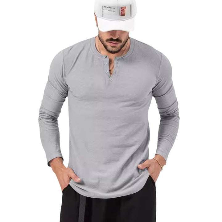 Herrar Långärmad Henley-Shirt med Modernt Knappstängning Eva Jonsson-Eva Jonsson