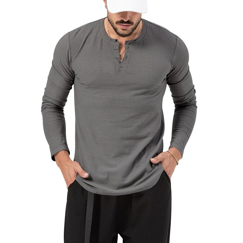 Herrar Långärmad Henley-Shirt med Modernt Knappstängning Eva Jonsson-Eva Jonsson