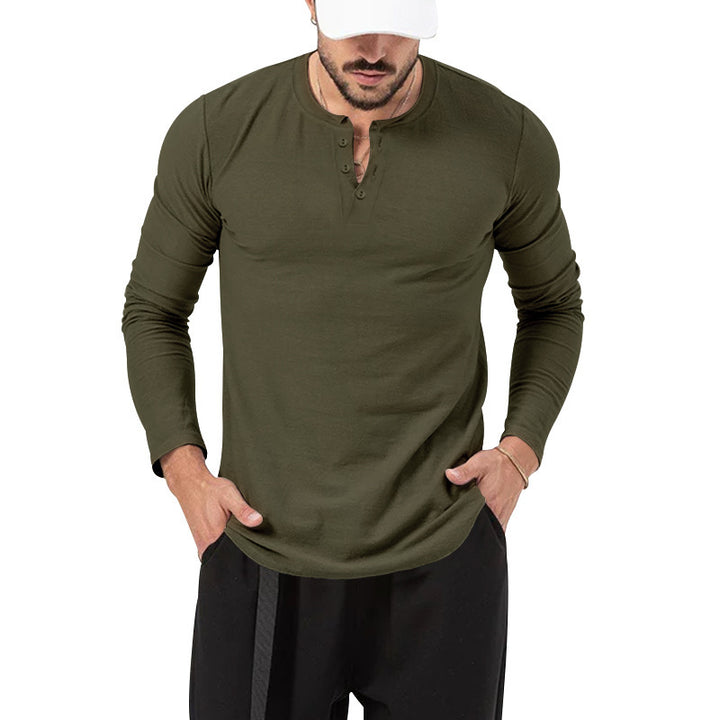 Herrar Långärmad Henley-Shirt med Modernt Knappstängning Eva Jonsson-Eva Jonsson