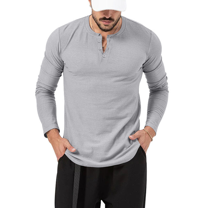 Herrar Långärmad Henley-Shirt med Modernt Knappstängning Eva Jonsson-Eva Jonsson