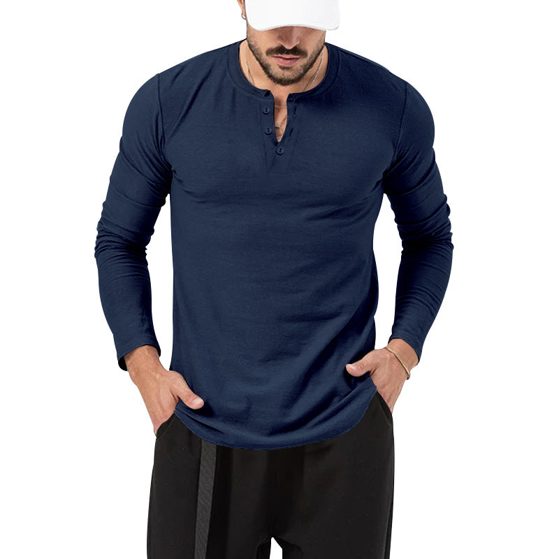 Herrar Långärmad Henley-Shirt med Modernt Knappstängning Eva Jonsson-Eva Jonsson