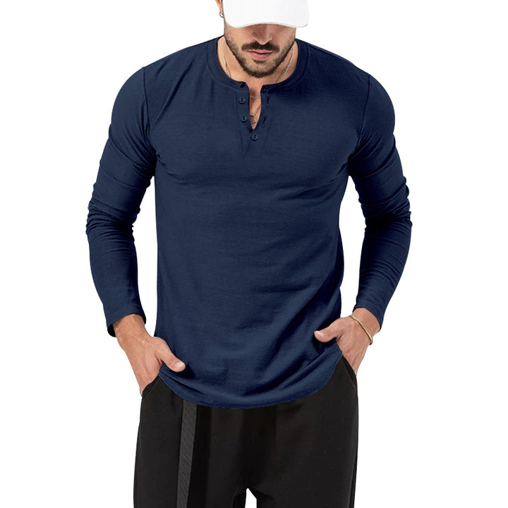 Herrar Långärmad Henley-Shirt med Modernt Knappstängning Eva Jonsson-Eva Jonsson