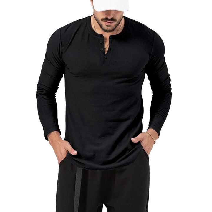 Herrar Långärmad Henley-Shirt med Modernt Knappstängning Eva Jonsson-Eva Jonsson