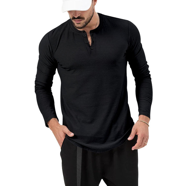 Herrar Långärmad Henley-Shirt med Modernt Knappstängning Eva Jonsson-Eva Jonsson