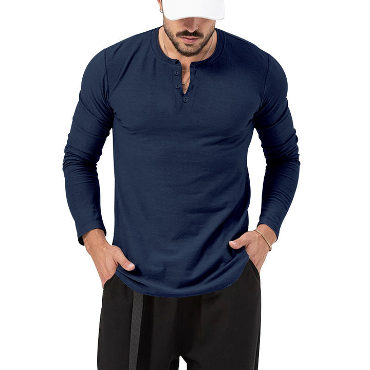 Herrar Långärmad Henley-Shirt med Modernt Knappstängning Eva Jonsson-Eva Jonsson