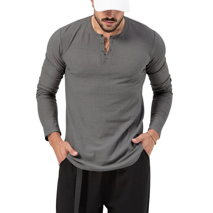 Herrar Långärmad Henley-Shirt med Modernt Knappstängning Eva Jonsson-Eva Jonsson