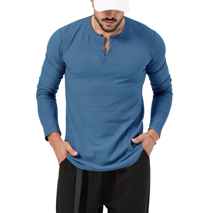Herrar Långärmad Henley-Shirt med Modernt Knappstängning Eva Jonsson-Eva Jonsson