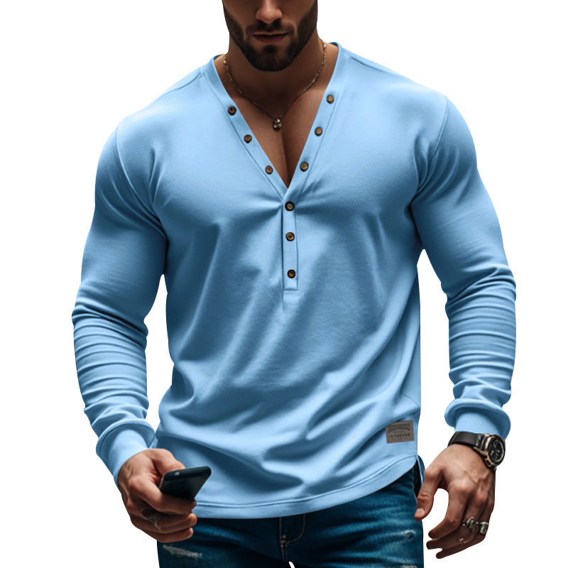 Herrar Långärmad Henley T-Shirt med Modern Knäppning och Figurnära Skärning Mirla-Eva Jonsson