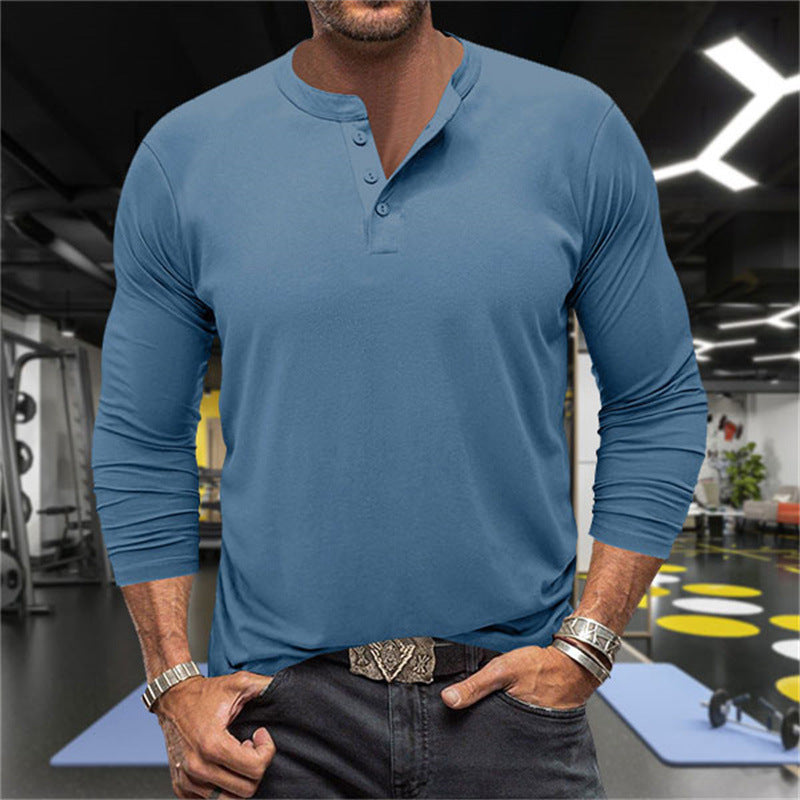 Herrar Långärmad Henley-T-shirt i andningsbar bomullsblandning Mirla-Eva Jonsson