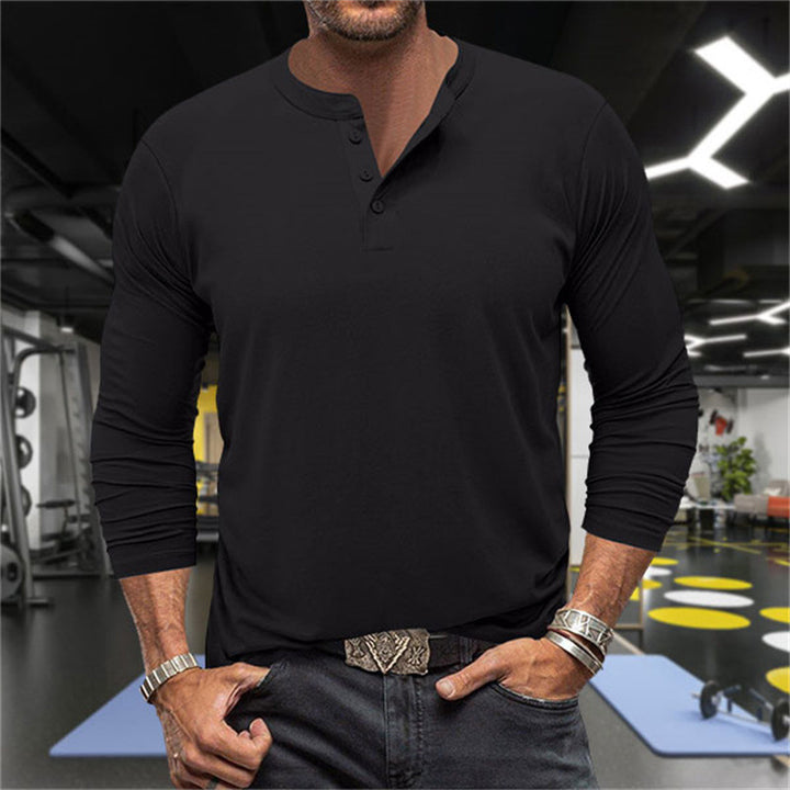 Herrar Långärmad Henley-T-shirt i andningsbar bomullsblandning Mirla-Eva Jonsson