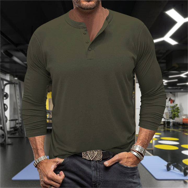Herrar Långärmad Henley-T-shirt i andningsbar bomullsblandning Mirla-Eva Jonsson