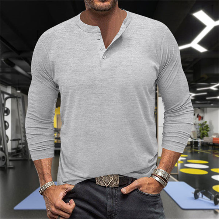 Herrar Långärmad Henley-T-shirt i andningsbar bomullsblandning Mirla-Eva Jonsson