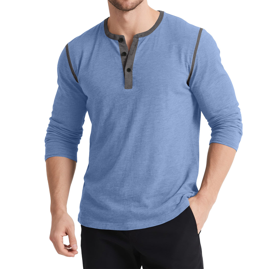 Herrar Långärmad Henley-T-shirt med kontrasterande knappar Mirla-Eva Jonsson