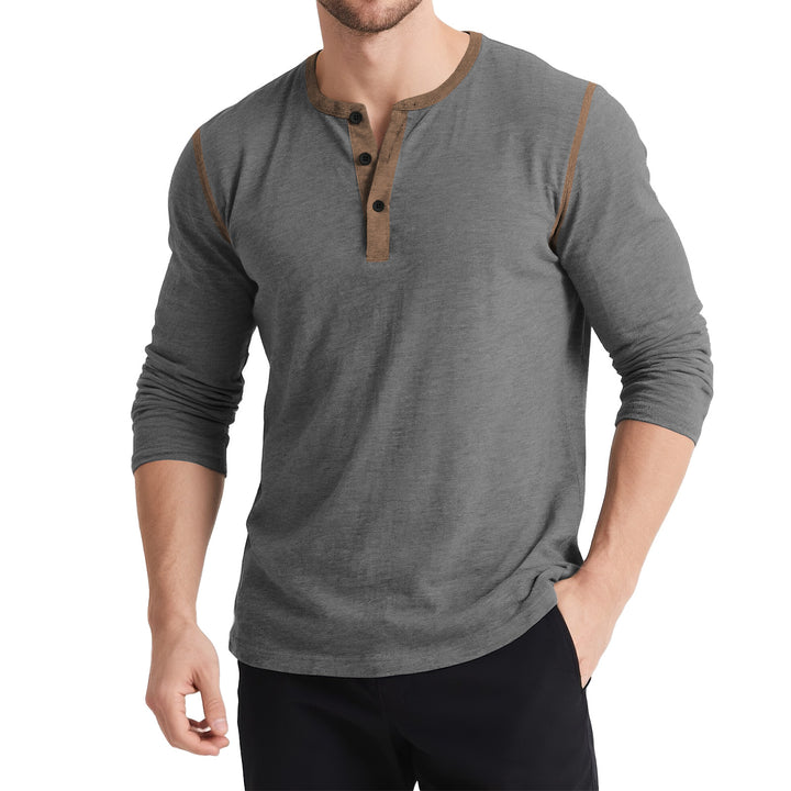 Herrar Långärmad Henley-T-shirt med kontrasterande knappar Mirla-Eva Jonsson