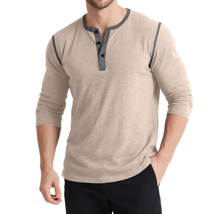 Herrar Långärmad Henley-T-shirt med kontrasterande knappar Mirla-Eva Jonsson
