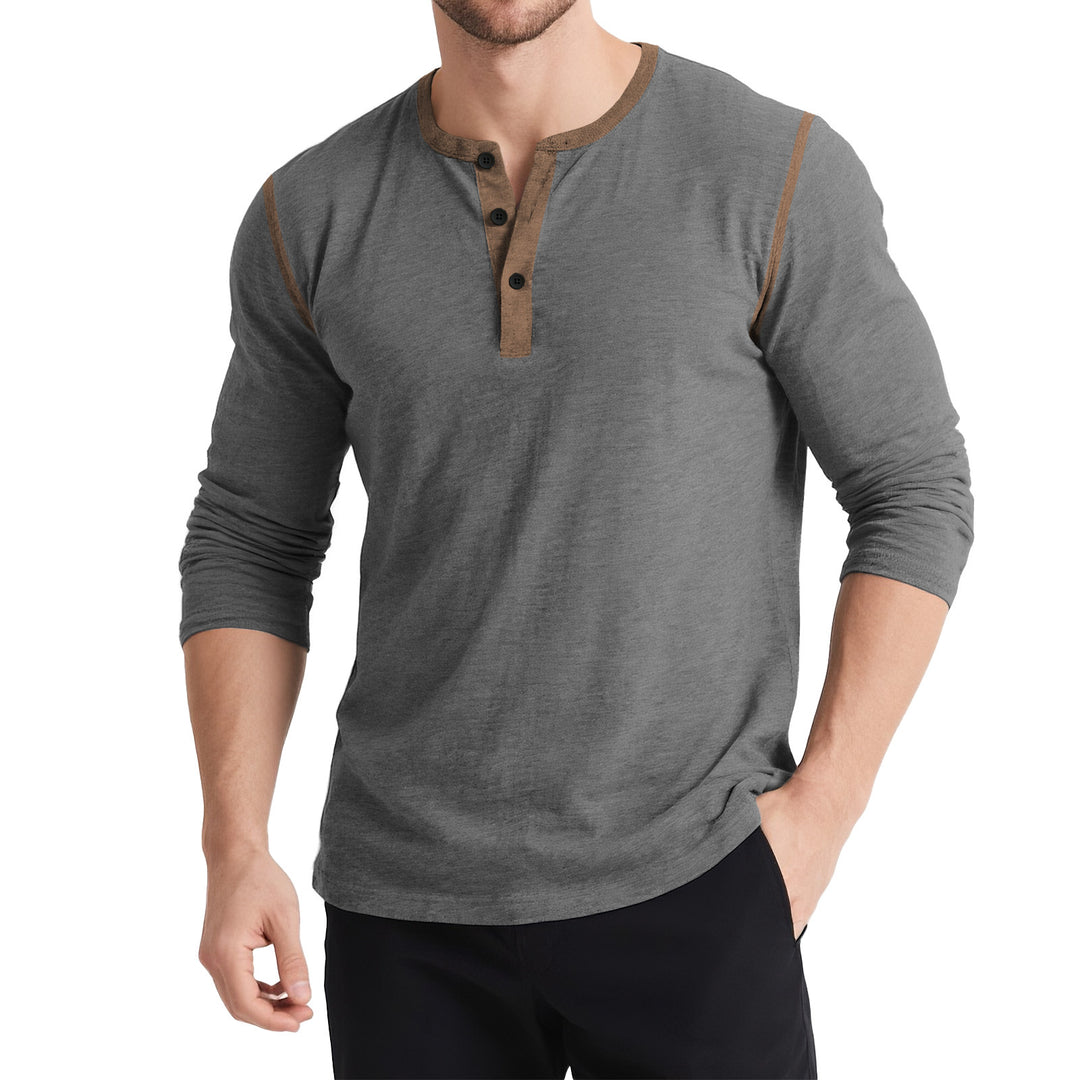 Herrar Långärmad Henley-T-shirt med kontrasterande knappar Mirla-Eva Jonsson