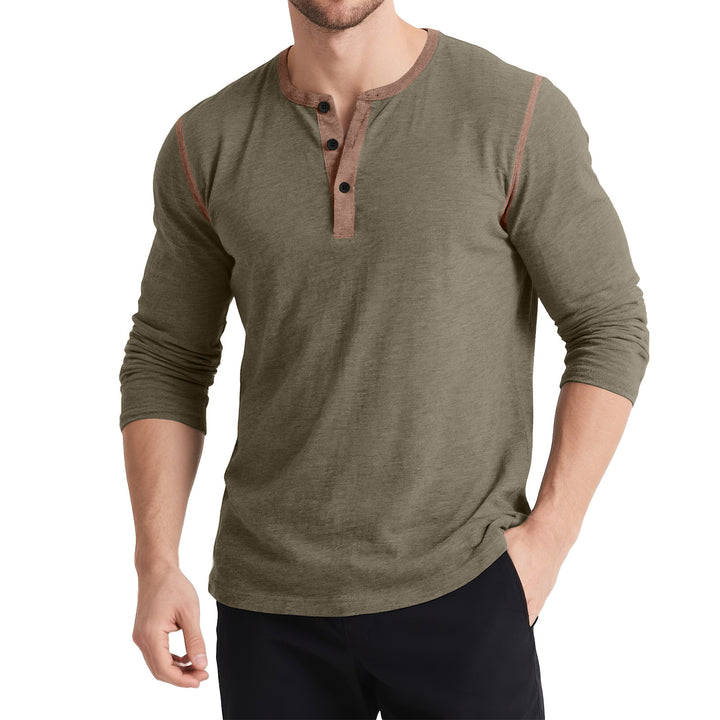 Herrar Långärmad Henley-T-shirt med kontrasterande knappar Mirla-Eva Jonsson