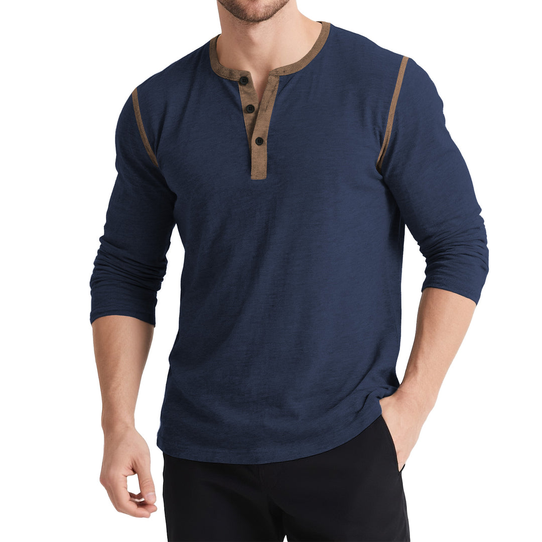 Herrar Långärmad Henley-T-shirt med kontrasterande knappar Mirla-Eva Jonsson
