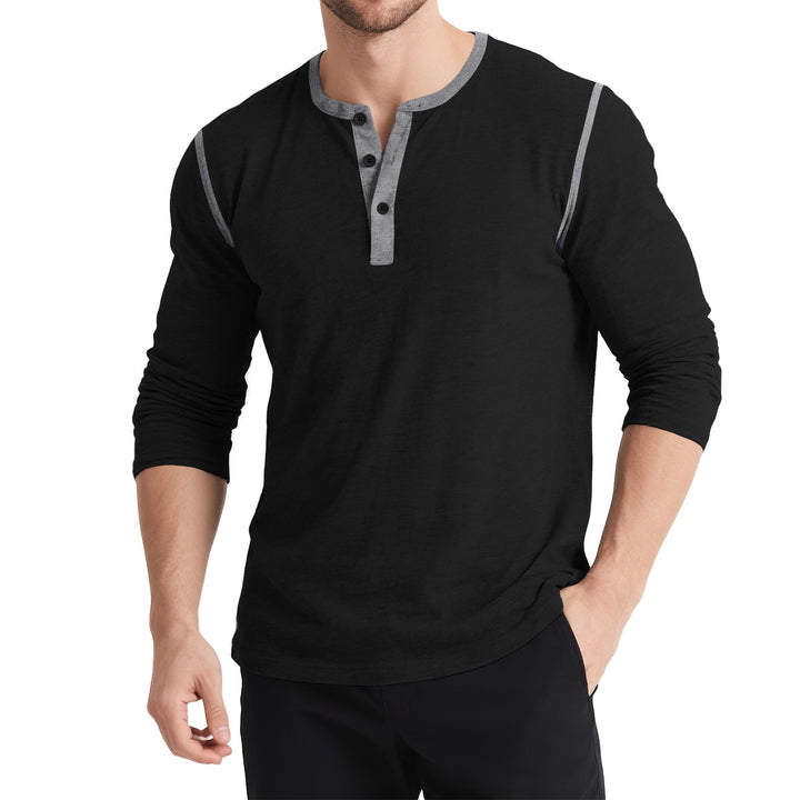 Herrar Långärmad Henley-T-shirt med kontrasterande knappar Mirla-Eva Jonsson