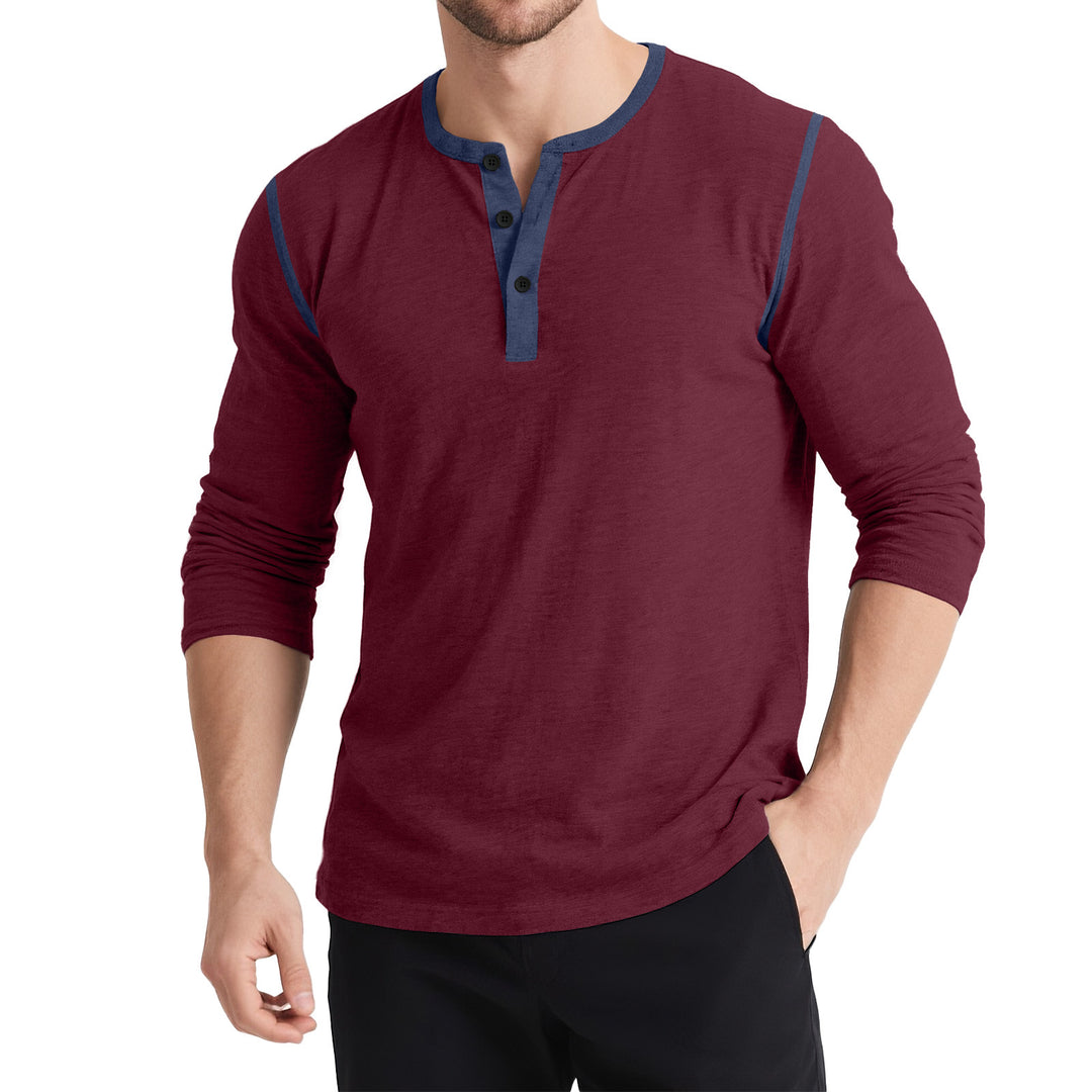 Herrar Långärmad Henley-T-shirt med kontrasterande knappar Mirla-Eva Jonsson