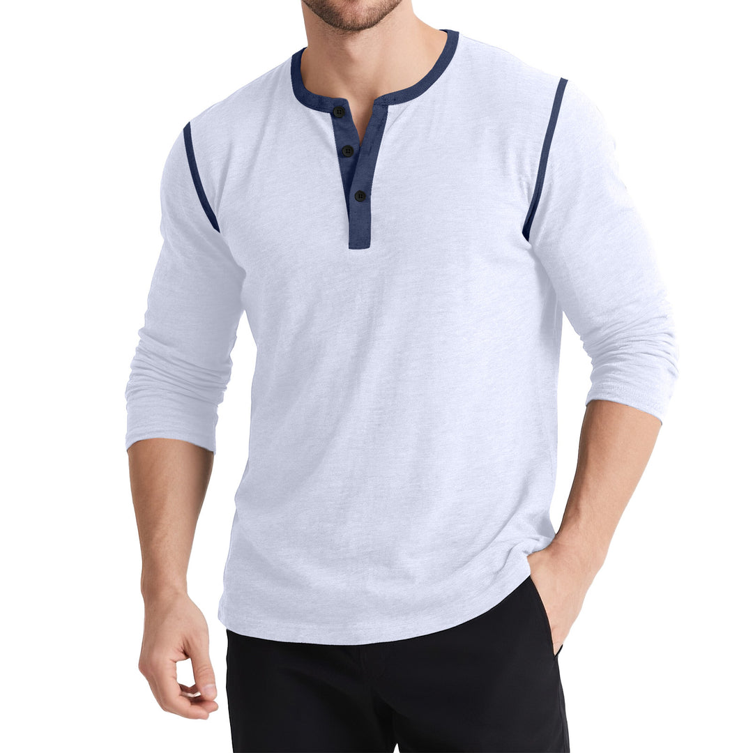 Herrar Långärmad Henley-T-shirt med kontrasterande knappar Mirla-Eva Jonsson