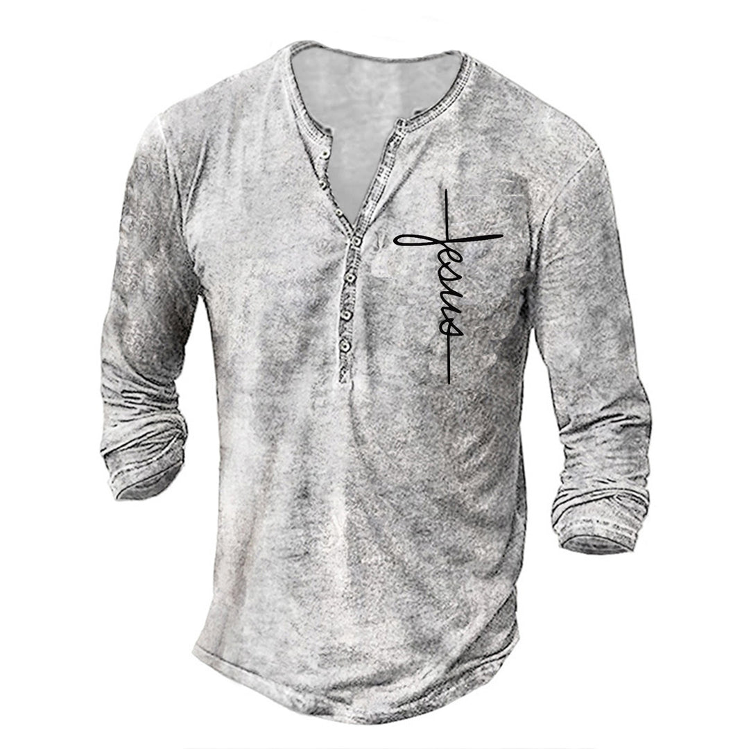 Herrar Långärmad Henley-shirt med kreativ grafiktryck Eva Jonsson-Eva Jonsson