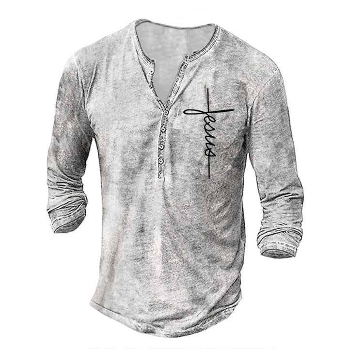 Herrar Långärmad Henley-shirt med kreativ grafiktryck Eva Jonsson-Eva Jonsson