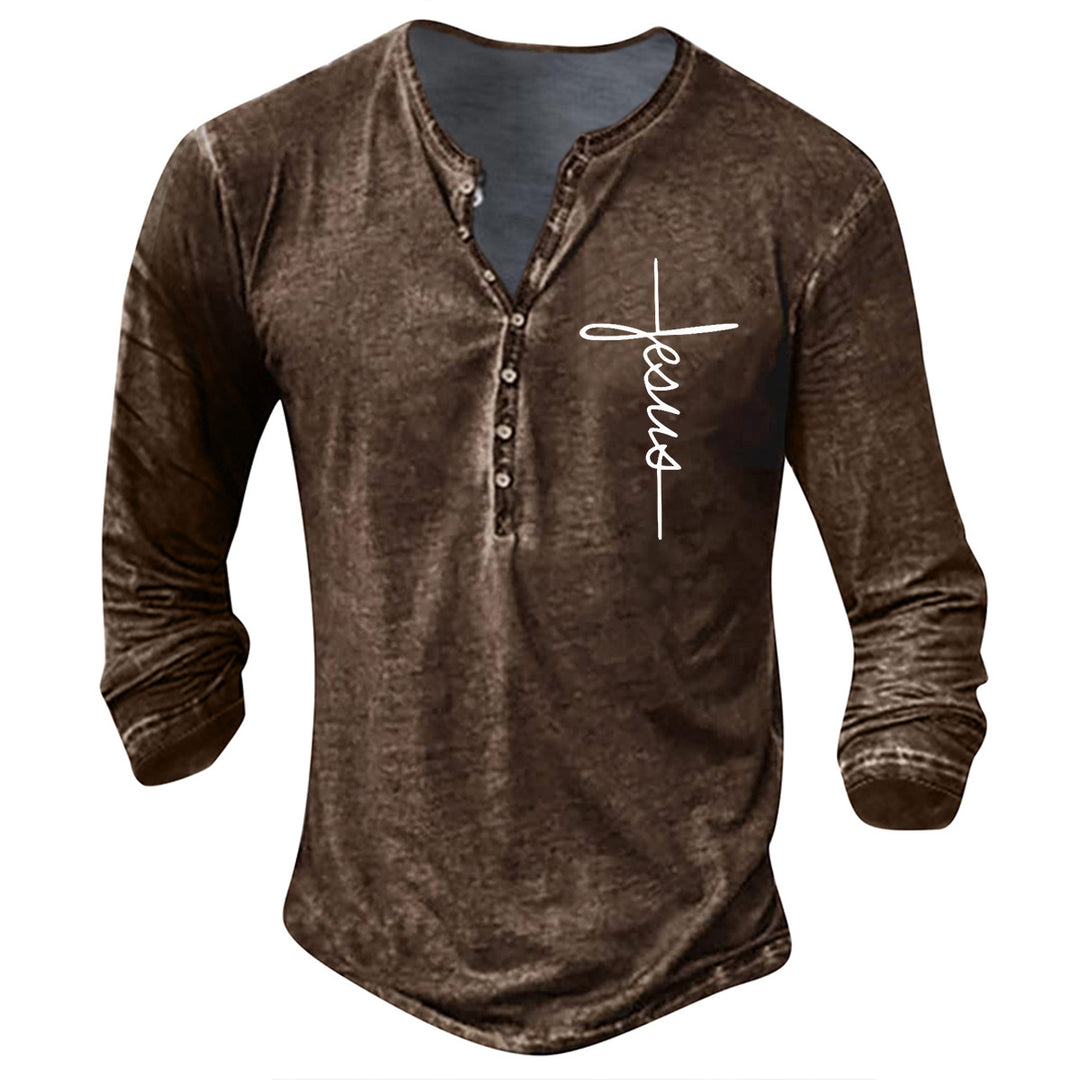 Herrar Långärmad Henley-shirt med kreativ grafiktryck Eva Jonsson-Eva Jonsson
