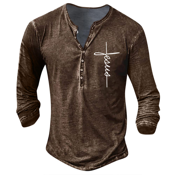 Herrar Långärmad Henley-shirt med kreativ grafiktryck Eva Jonsson-Eva Jonsson