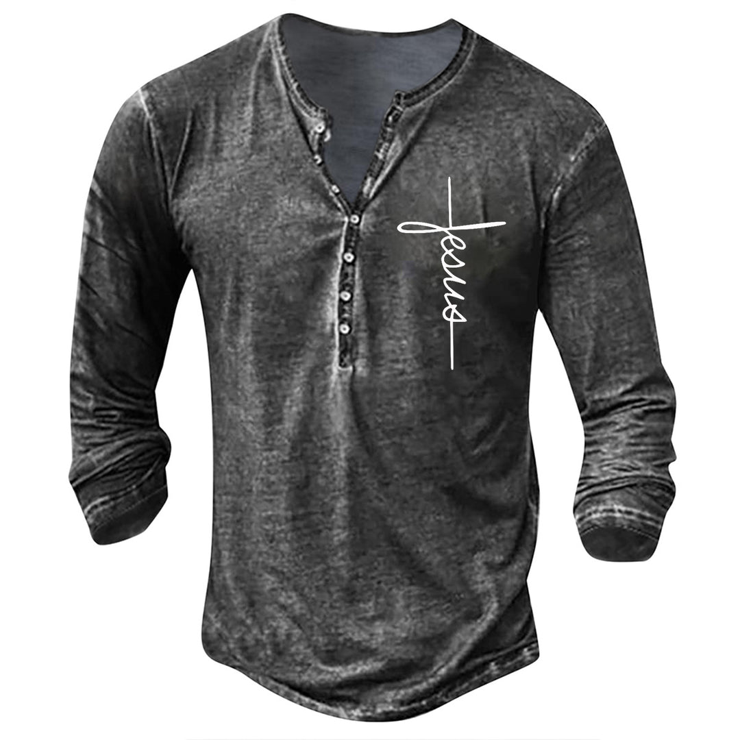Herrar Långärmad Henley-shirt med kreativ grafiktryck Eva Jonsson-Eva Jonsson
