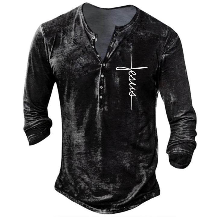 Herrar Långärmad Henley-shirt med kreativ grafiktryck Eva Jonsson-Eva Jonsson