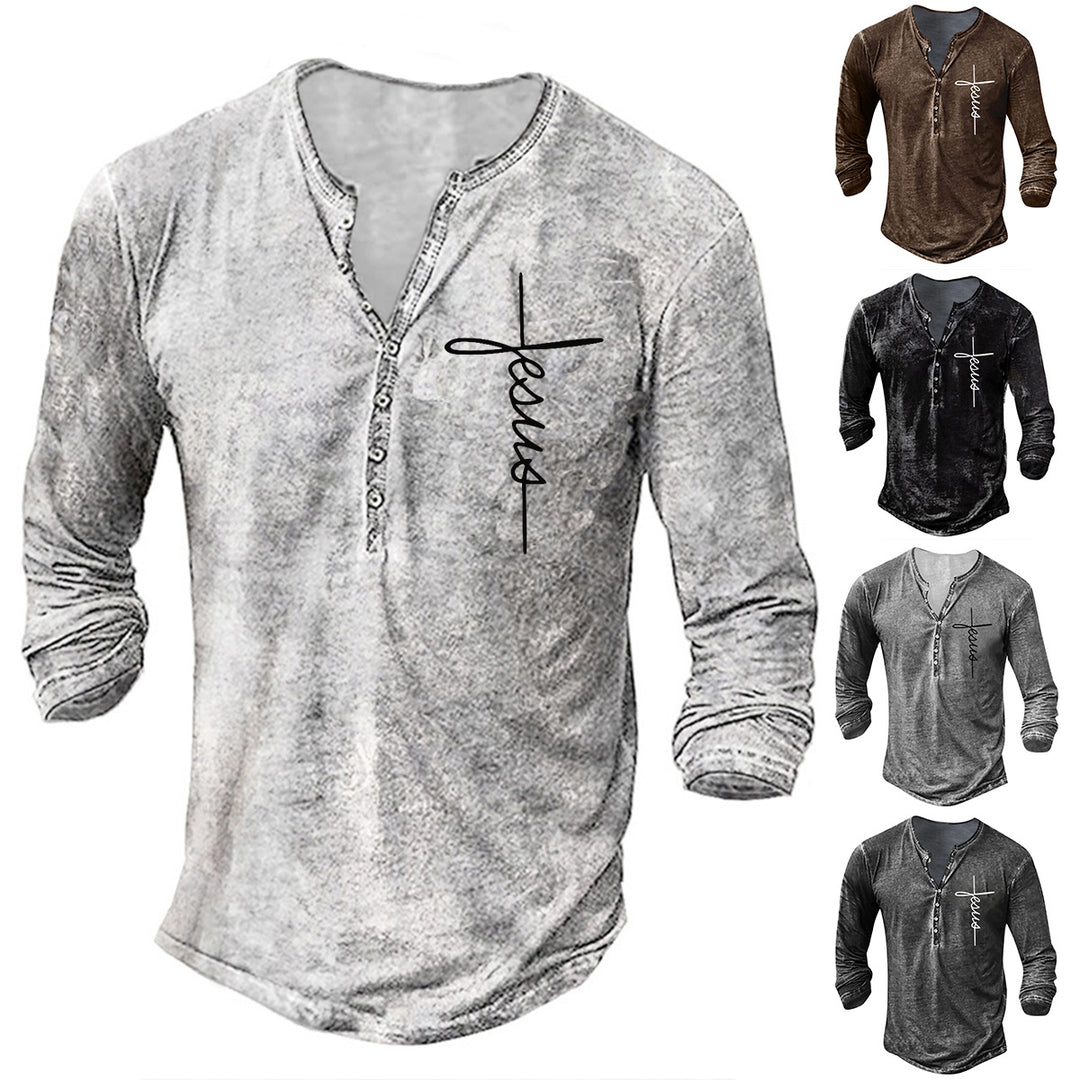 Herrar Långärmad Henley-shirt med kreativ grafiktryck Eva Jonsson-Eva Jonsson