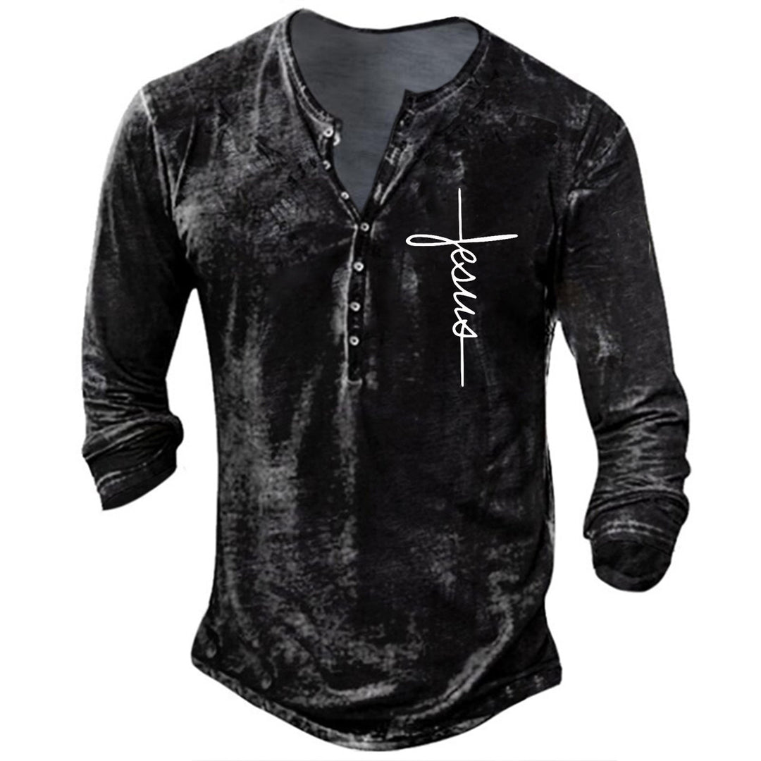 Herrar Långärmad Henley-shirt med kreativ grafiktryck Mirla-Eva Jonsson