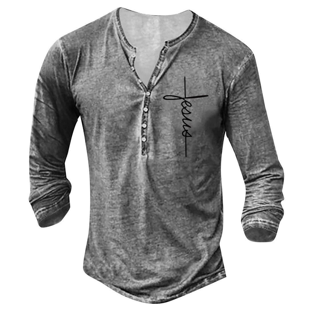 Herrar Långärmad Henley-shirt med kreativ grafiktryck Mirla-Eva Jonsson