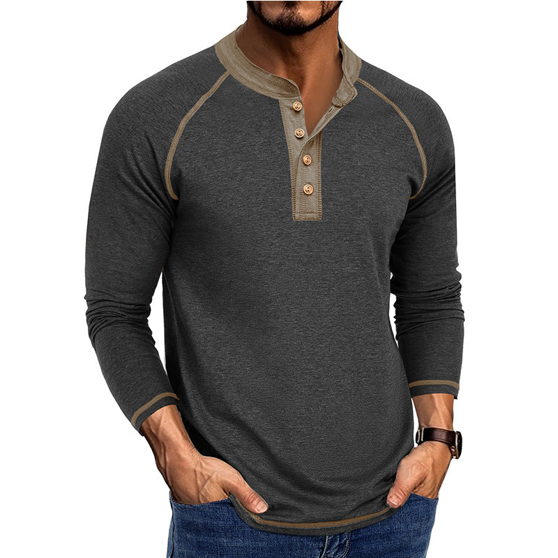 Herrar Långärmad Henley-tröja i mjuk bomullsblandning med kontrasterande detaljer Mirla-Eva Jonsson