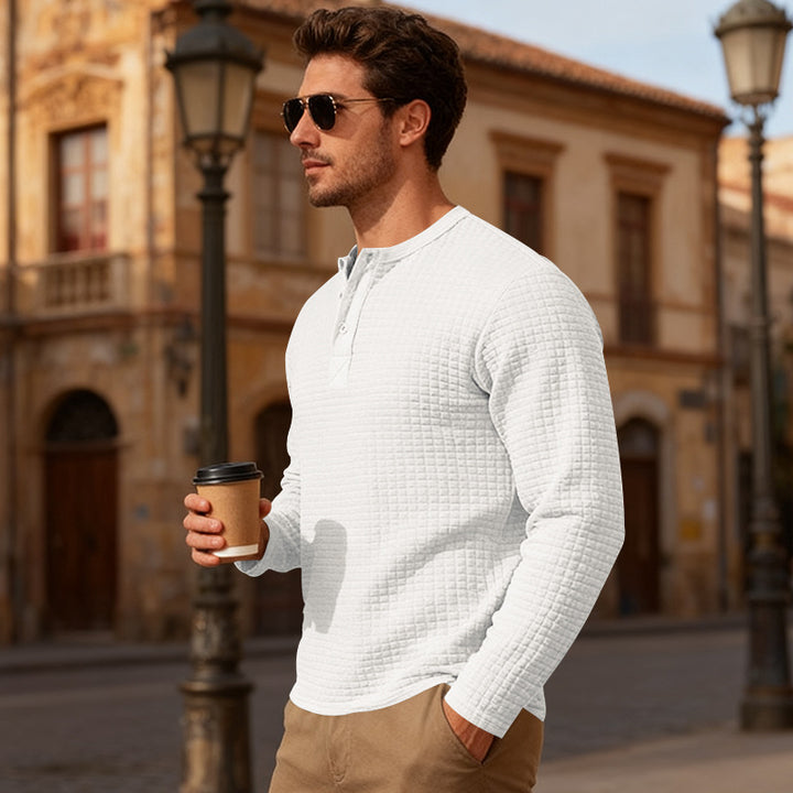 Herrar Långärmad Henley-tröja med strukturerad design Mirla-Eva Jonsson