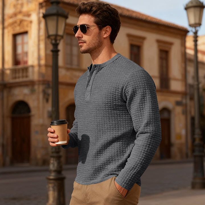 Herrar Långärmad Henley-tröja med strukturerad design Mirla-Eva Jonsson
