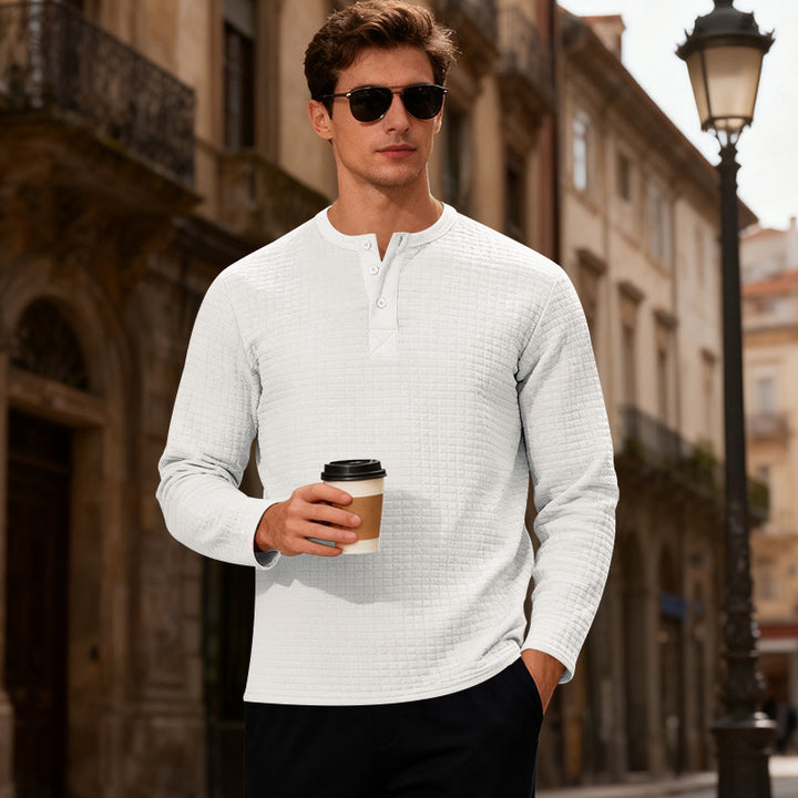 Herrar Långärmad Henley-tröja med strukturerad design Mirla-Eva Jonsson