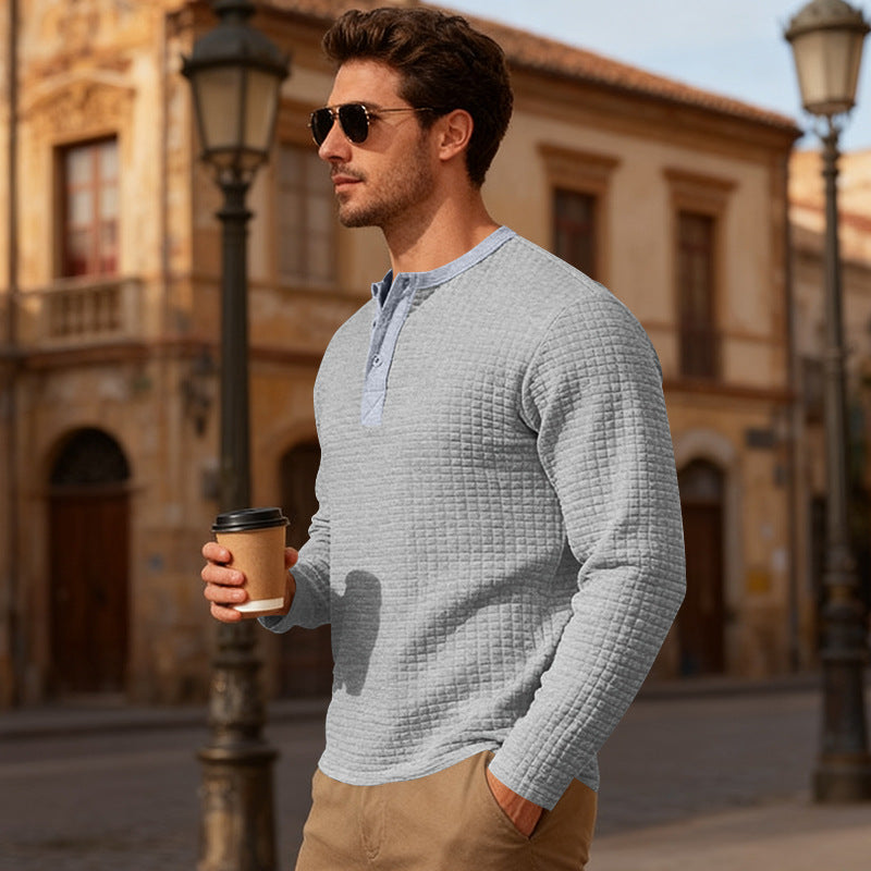 Herrar Långärmad Henley-tröja med strukturerad design Mirla-Eva Jonsson