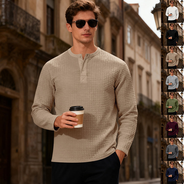Herrar Långärmad Henley-tröja med strukturerad design Mirla-Eva Jonsson